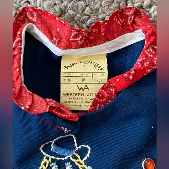 80’s Kountry Kids WANTED Western Pearl Snap Overalls Romper Jumper Infant M 22”L - Picture 5 of 7